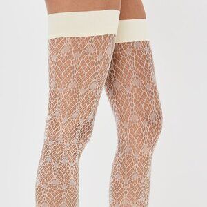 Like new FALKE Cream Swirl Stay Up in Off White STOCKINGS MESH lace tights